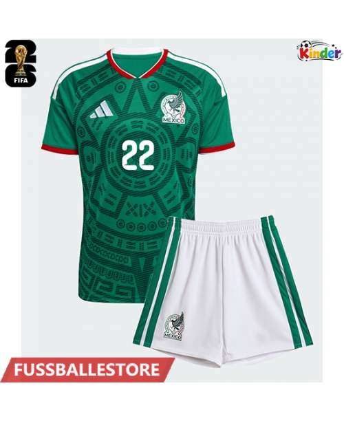 Günstige Mexiko Hirving Lozano #22 Heimtrikotsatz Kinder WM 2026 Kurzarm (+ Kurze Hosen)